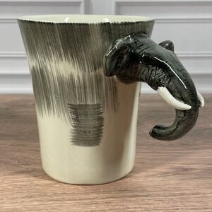 Pier 1 Imports Elephant Mug Handpainted Stoneware Unique Handle Coffee Tea Cup